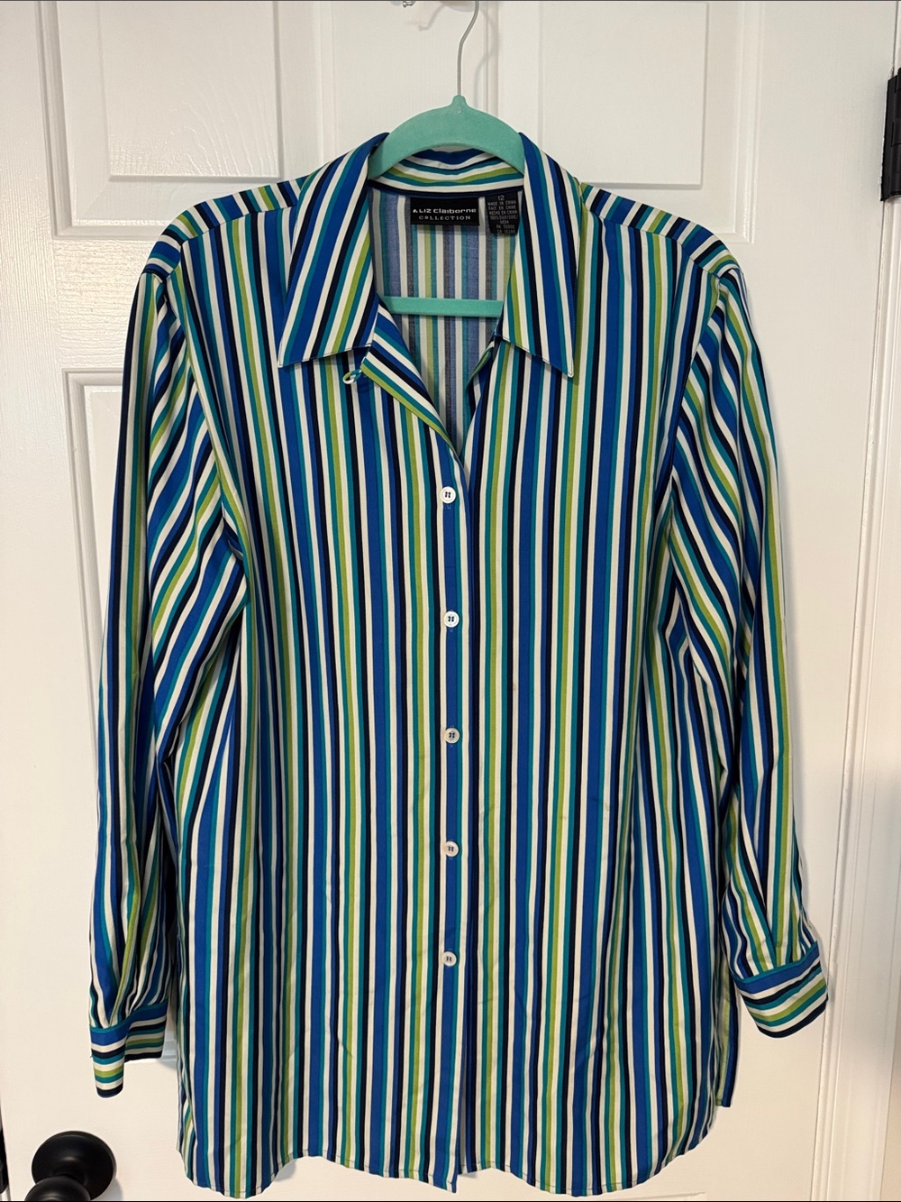 Liz Claiborne Multi-Stripe Button-Down Shirt in Blue, Green, Black